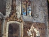 a painting of two men playing a game of baseball in a church