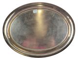 a silver tray with a mirror on it on a white surface