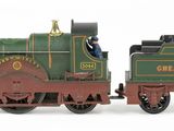 a toy train that is sitting on a white surface