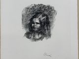 a black and white drawing of a woman ' s face