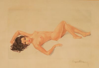 tableau représentant une femme nue allongée sur le dos sur une surface blanche