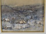 a picture of a painting of a village in the snow