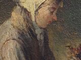 painting of a woman holding a bunch of flowers in her hands