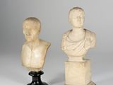 two marble busts of men and a bust of a woman