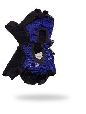 the glove is blue and black with a black band around the wrist