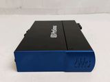 a close up of a blue box on a white surface