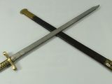 pair of two swords on a white surface with a black handle