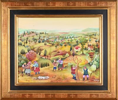 painting of a painting of a family gathering in a field