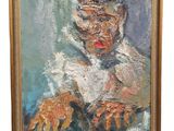 une peinture à l'huile représentant un homme en chemise blanche tenant un chat