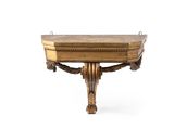 a wooden table with a marble top on a white background