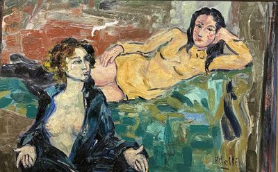 un tableau représentant deux femmes assises sur un canapé