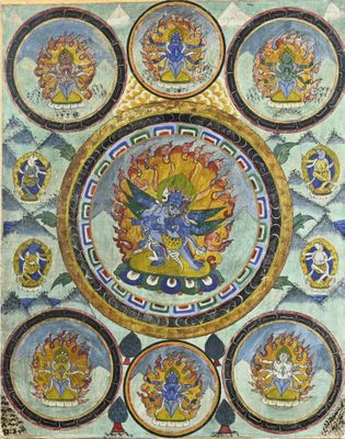 une image représentant un tableau sur lequel figure un cercle orné de nombreux motifs différents