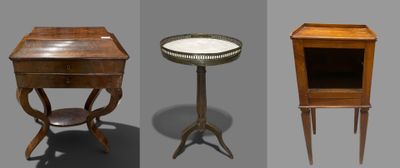trois vues différentes d'une petite table sur laquelle est posé un miroir