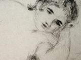 a drawing of a woman laying down with her eyes closed