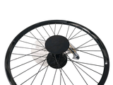 the front wheel of a bicycle with a black spoke and spokes
