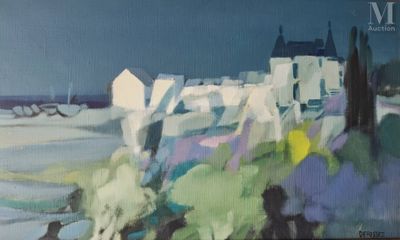 peinture représentant un tableau représentant un paysage avec une maison et des arbres