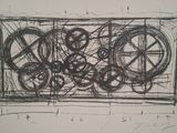un dessin en noir et blanc représentant des engrenages sur une feuille de papier