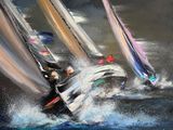 painting of a group of sailboats racing in the ocean