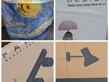 quatre images différentes d'une boîte contenant une lampe