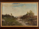 an image of a painting of a landscape with trees on a hill