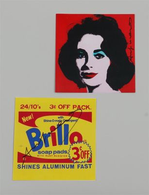 two paintings of a woman with blue eyes and a red background