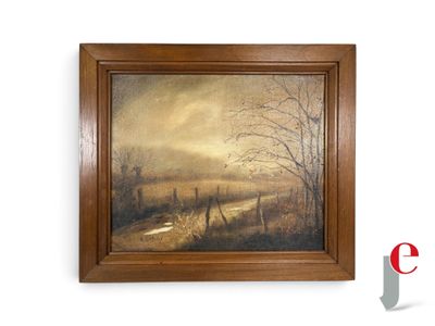 l'image d'un tableau représentant un paysage avec une rivière au premier plan