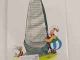 cartoon of a man standing next to a large rock with a giant rock in the background