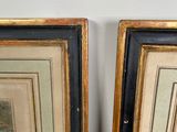 two framed paintings of a man and a woman in a landscape