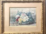 une image d'une peinture de fleurs dans un vase sur une table