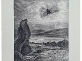 un dessin en noir et blanc représentant un oiseau survolant une montagne