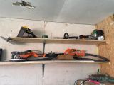 many tools that are on the shelves in the garage