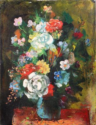 painting of a painting of a vase of flowers on a table