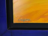 an oil painting of a yellow and blue background with a black frame