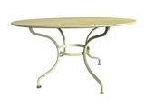une image représentant une table ronde avec un plateau blanc et des pieds en métal