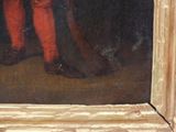 a picture of a painting of a man in a red suit