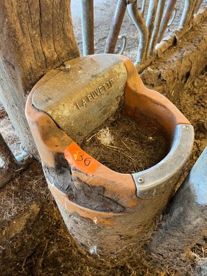 des toilettes posées à même la terre près d'une clôture