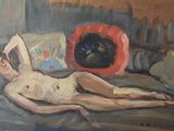 a painting of a nude woman laying on a couch