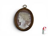l'image d'un portrait représentant le profil d'une femme dans un cadre doré
