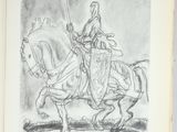drawing of a man riding a horse with a sword in his hand
