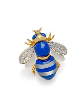 une broche en forme d'abeille en émail bleu et blanc, sertie de diamants