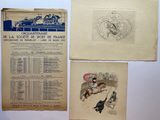 three pages of old paper with pictures of people on them