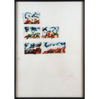 une peinture représentant quatre carrés de couleurs différentes sur un mur blanc