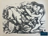 une image d'un dessin en noir et blanc d'un homme sur un cheval