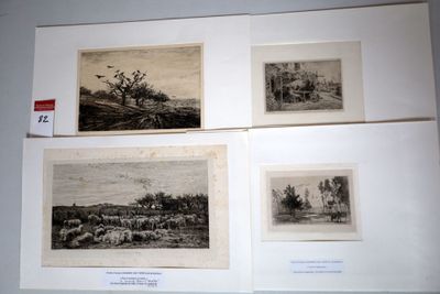 three black and white pictures of a group of people in a field