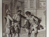 a drawing of a man and a woman talking to each other