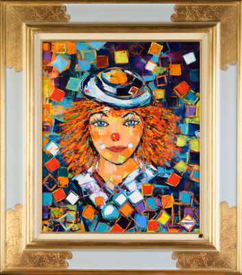 un tableau représentant une femme portant un chapeau et un haut-de-forme