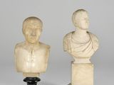 pair of marble busts of a man and a woman