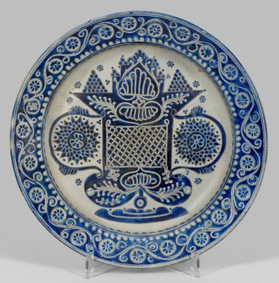 Seltener großer Westerwälder Teller Hellgraues Steinzeug mit…