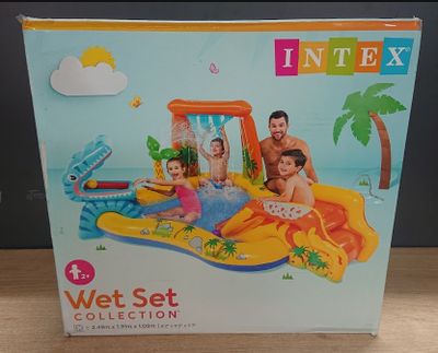 boxed box of inflatable water toys for children and adults on a table