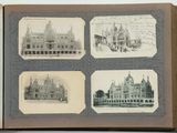 an open book with pictures of buildings on it